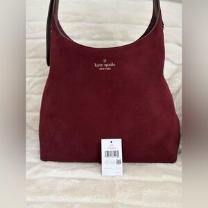 Brand New Kate Spade 454 Large Shoulder Suede Bag - Dark Merlot